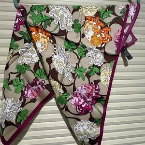 Coach Pink Floral Silk Scarf with Brown Accents